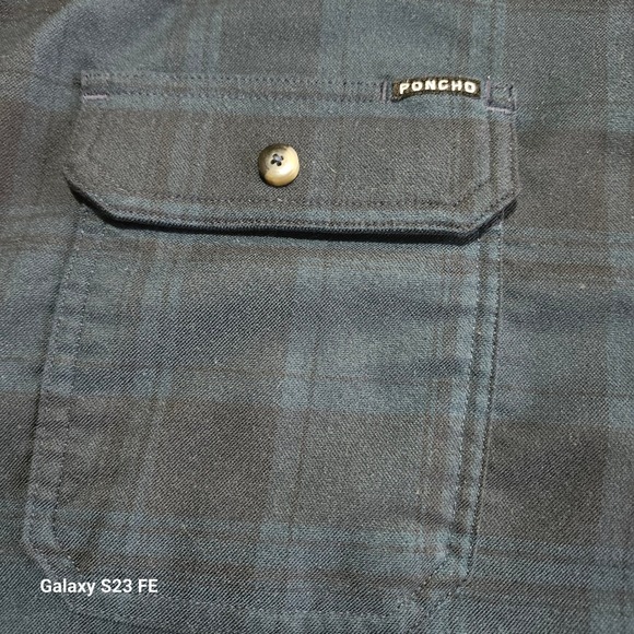 Poncho Men XXL Reg Fit Cascade Shirt Magnetic Pockets Blue Green Plaid Flannel - Picture 5 of 10